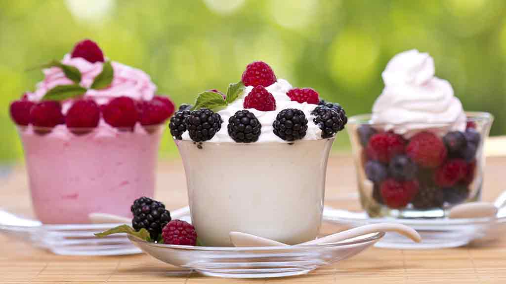 yoghurt and ice cream dessert cups with fruit