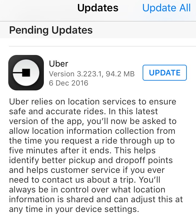 Uber update enables location tracking CHOICE