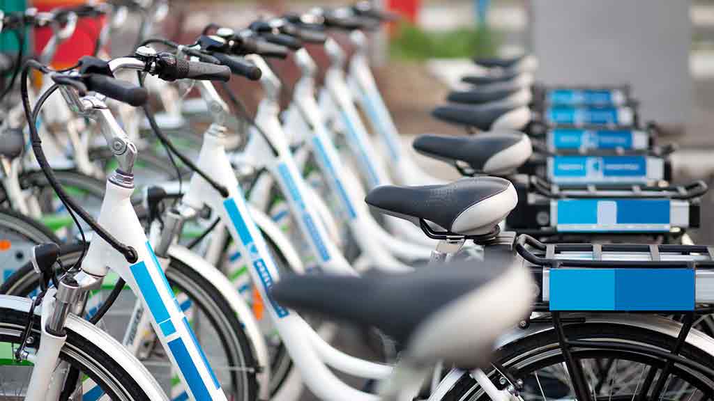 electric bikes in a row