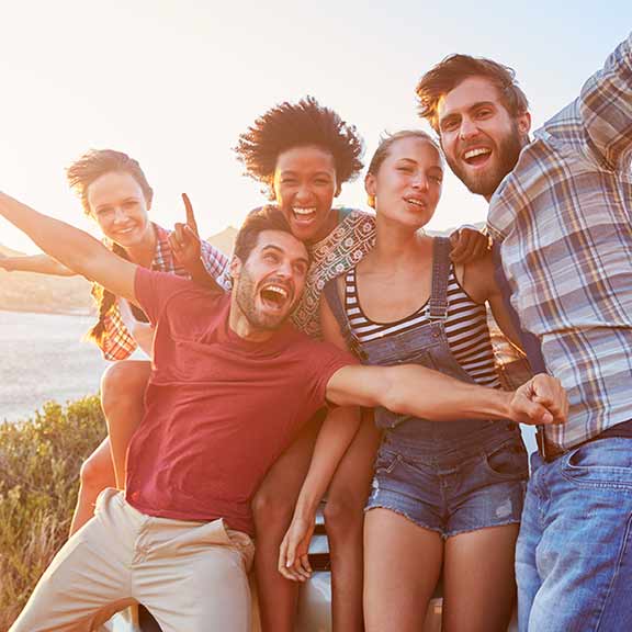 group of travellers having fun