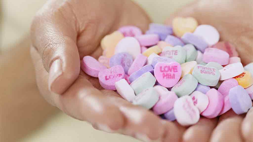 handful of love heart sweets