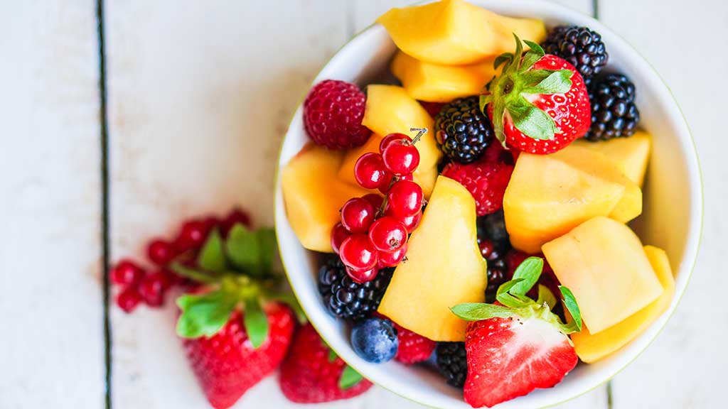 bowl of fruit seen from above