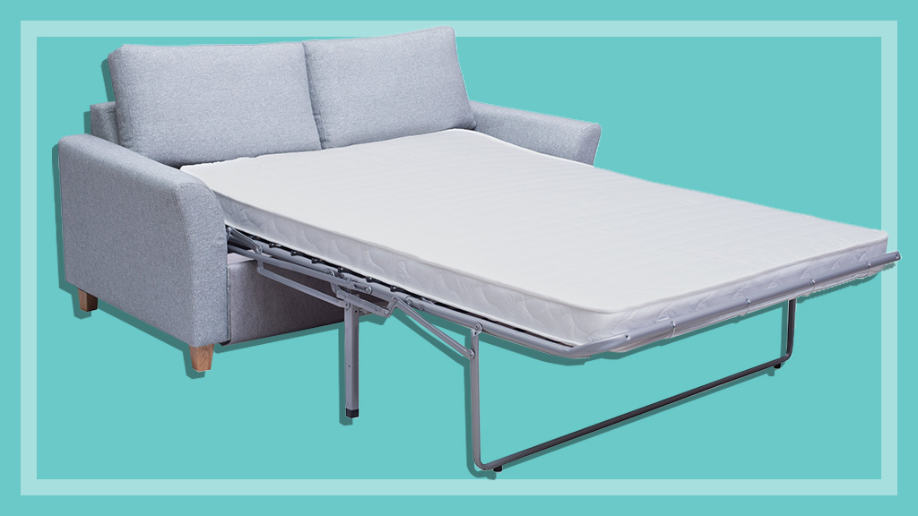 grey sofa bed with mattress