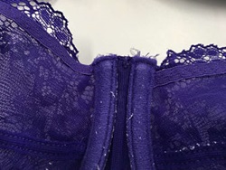    Lace bra washed 26 times using normal wash showing wear on the wire casing