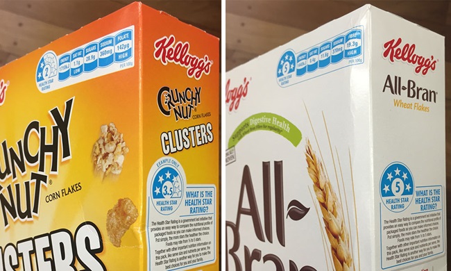  Kellogg's is using 'example' Health Star Ratings on their cereal boxes, which might mislead consumers. 