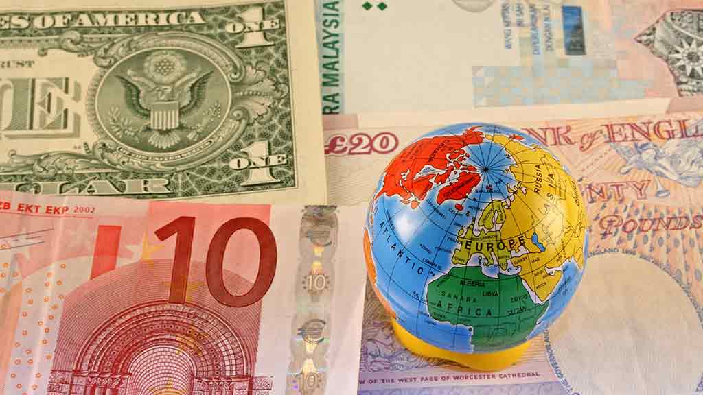 foreign bank notes with globe