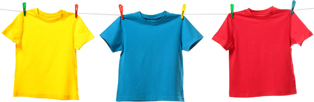 three colourful tshirts on a clothesline