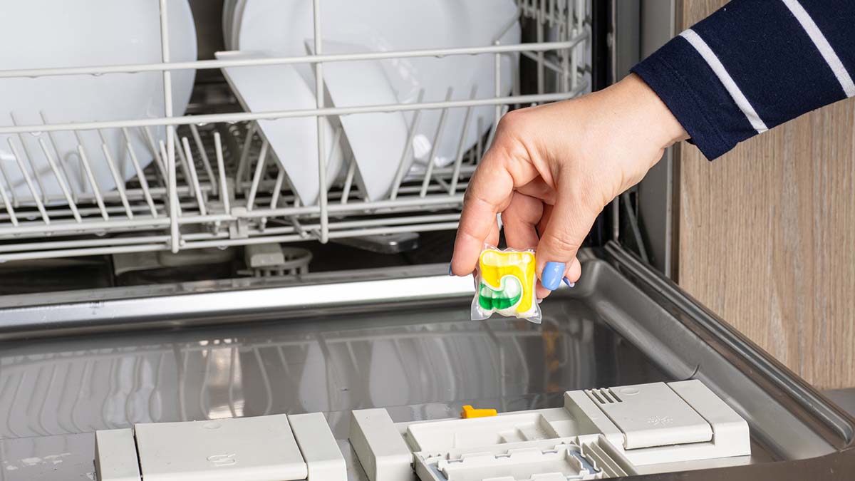 dishwasher tablet in dishwasher before use