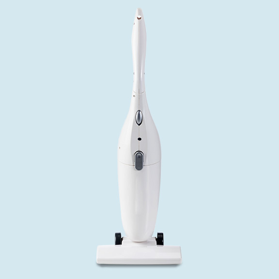 white stick vac on blue background square