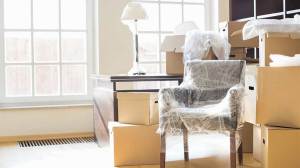 room of packed contents and furniture