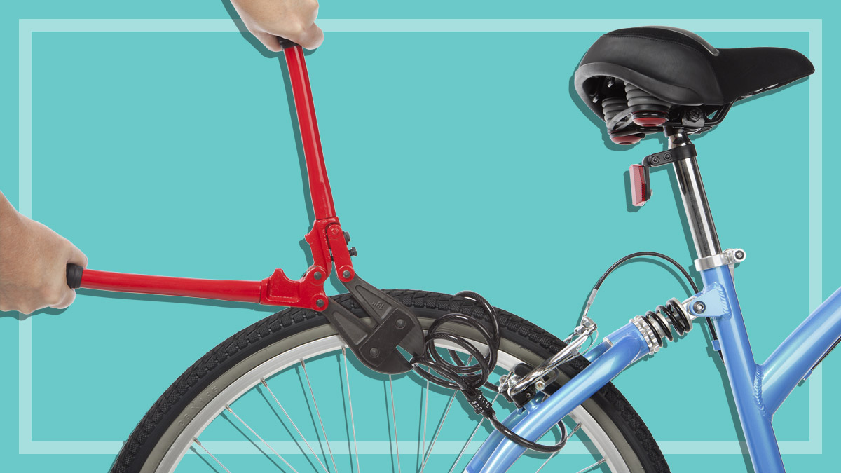 bicycle lock being cut with boltcutters