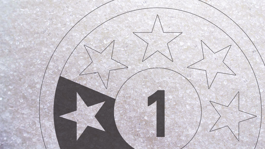 one health star on sugar background