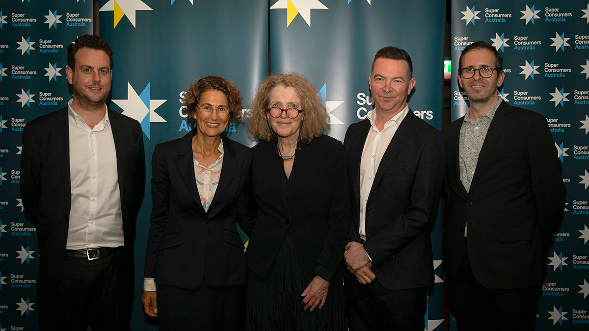 Super Consumers Australia Launch Xavier OHalloran Alan Kirkland standing with group LEAD