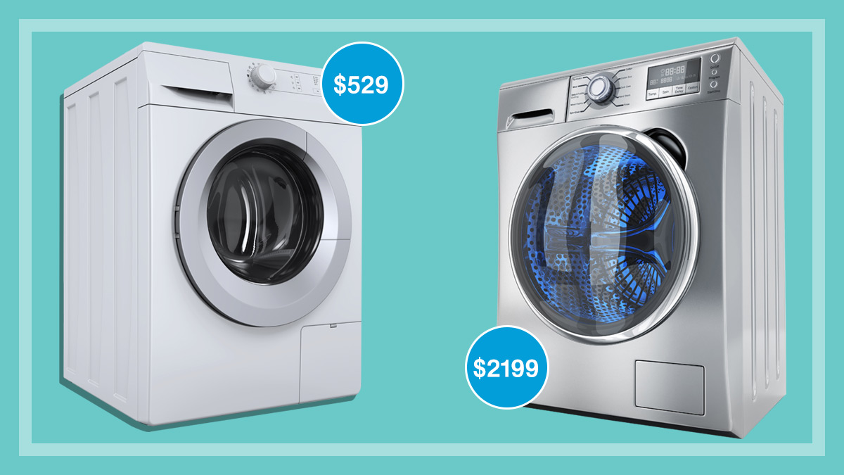 cheap washing machine next to an expensive washing machine