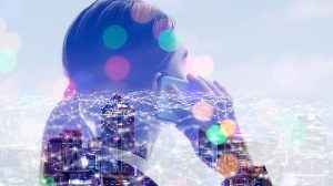 woman on 5G network in the city