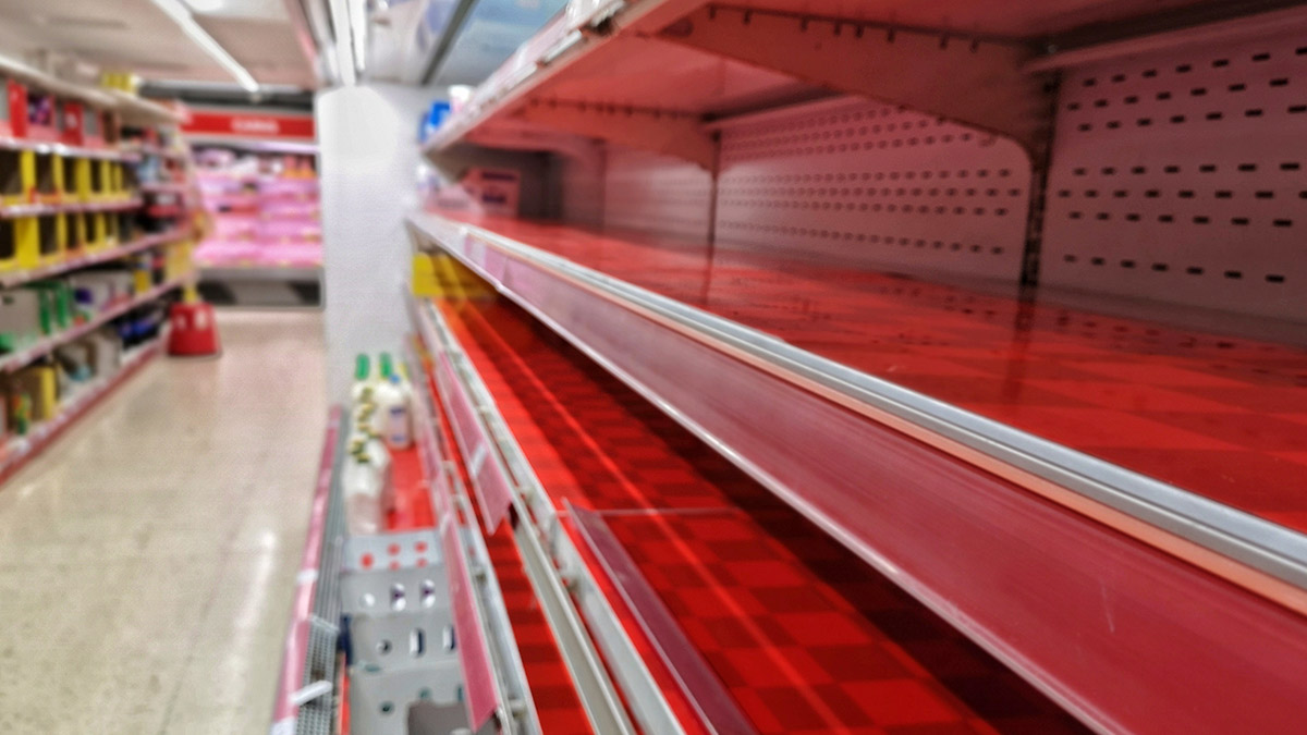 empty shelves in supermarket