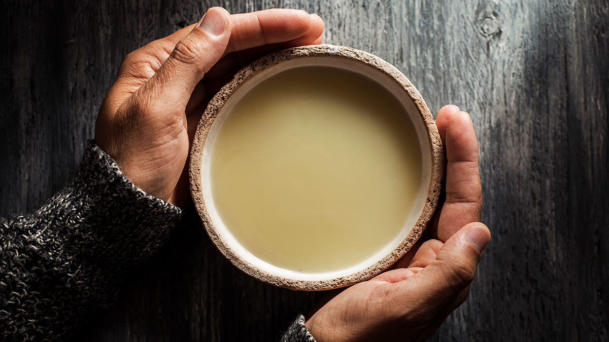 warming up with a bowl of cream of chicken soup