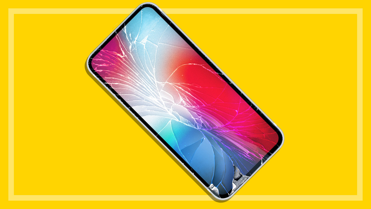 dropped and broken smartphone with cracked screen