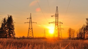 power lines in sunset