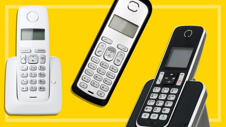 cordless phones on yellow background BG