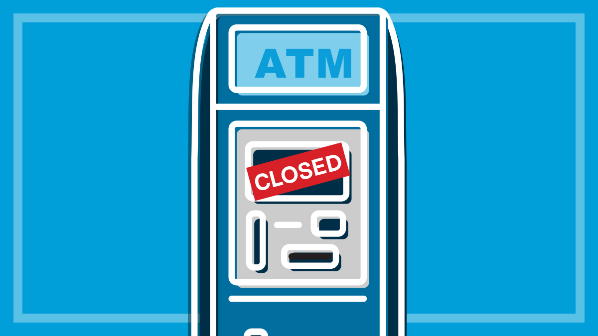shutdown atm with closed sticker
