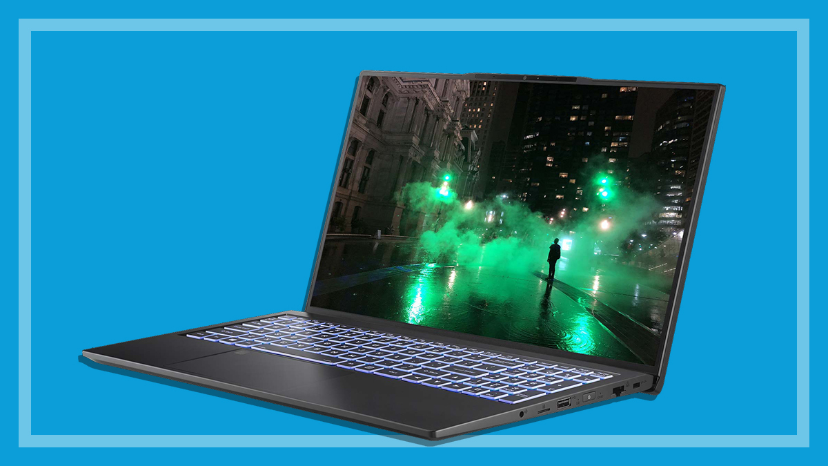 Venom BlackBook Zero 15 Phantom (Dark Shadow Edition) notebook on a blue background