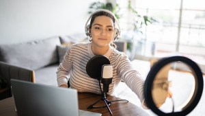 woman recording social media video selfie
