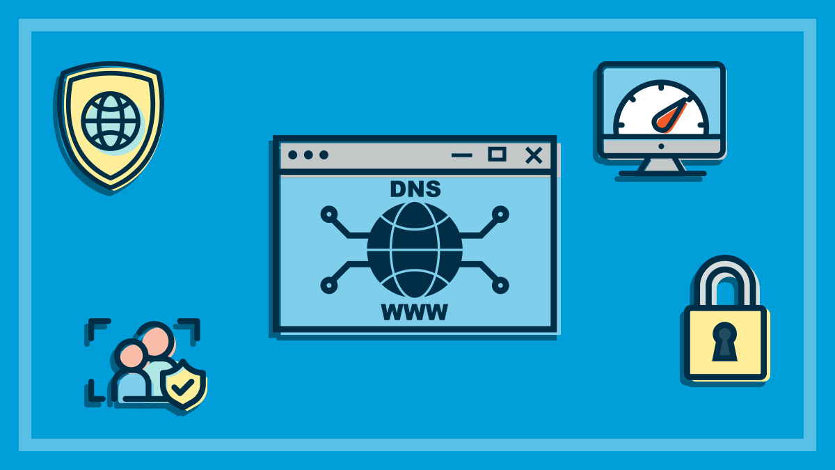 illustrated icons showing reasons for changing your Domain Name System
