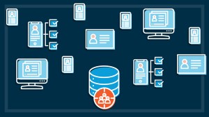 illustration of customer profiles being loaded into a database