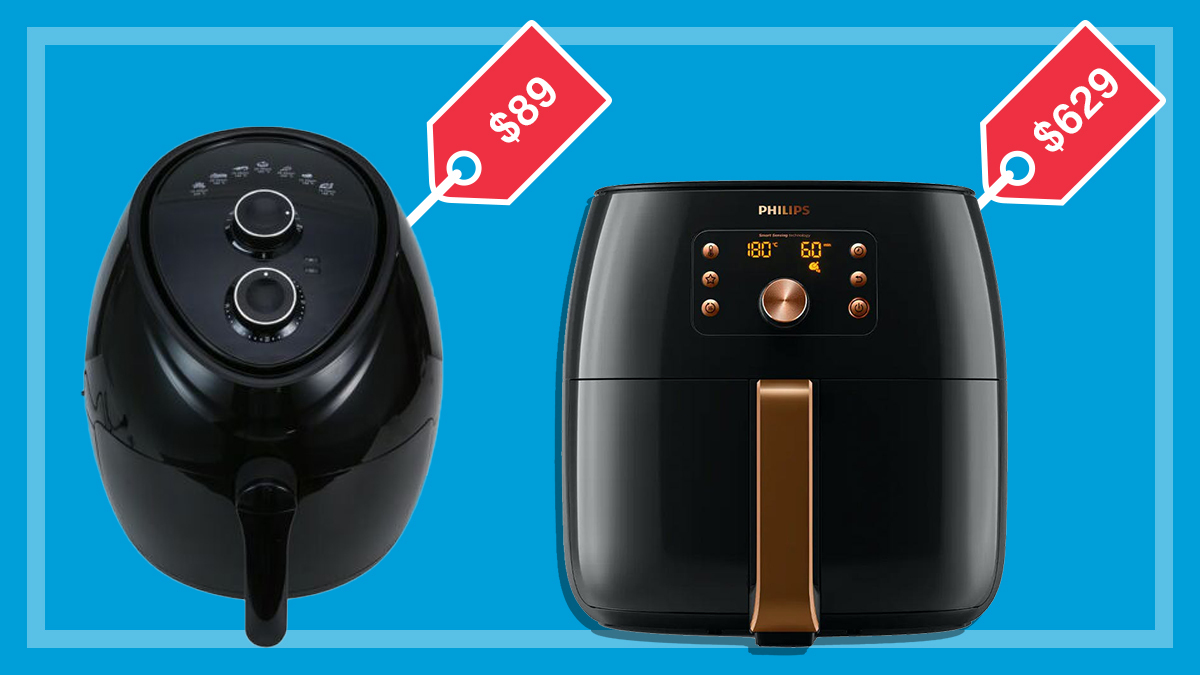 kmart philips air fryers on blue with price tags