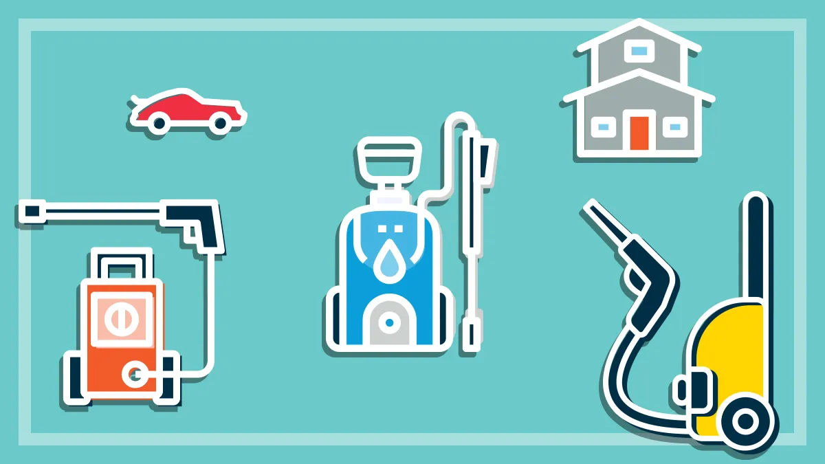 illustrations of pressure cleaners on a green background