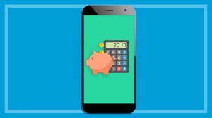 illustration of a piggybank and calculator on a smartphone
