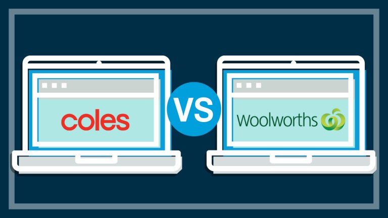 two_laptops_with_coles_and_woolworths_logos_on_screen