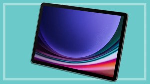 Samsung Galaxy Tab S9 Ultra on a teal background