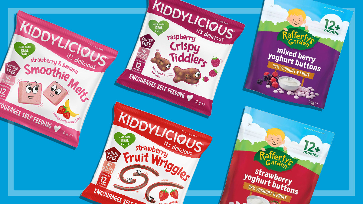 kiddylicious rafferty garden high sugar snacks on blue background