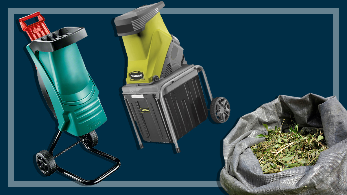 garden shredder and mulcher on a navy background