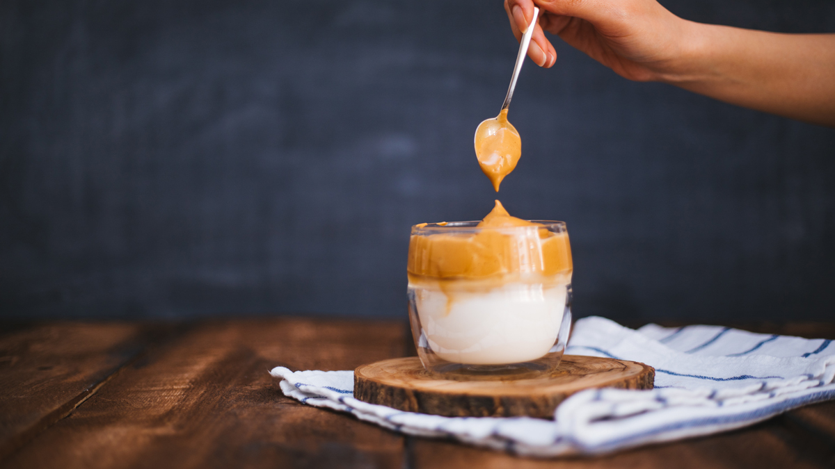 spoon in dalgona coffee instant