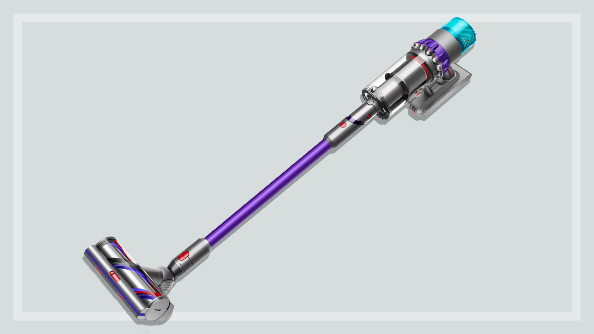 Dyson Gen5detect stick vacuum on a grey background