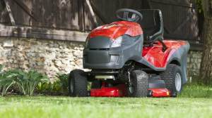ride on mower in garden