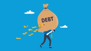 man weighed down by debt