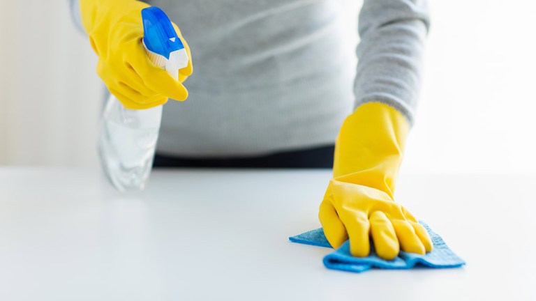 person using multi purpose cleaners lead