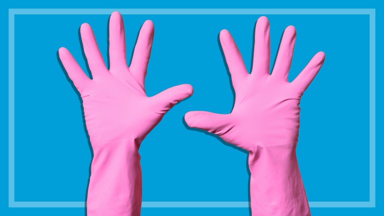 hands in rubber cleaning gloves