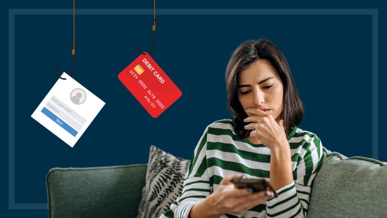 woman on phone login debit card scam