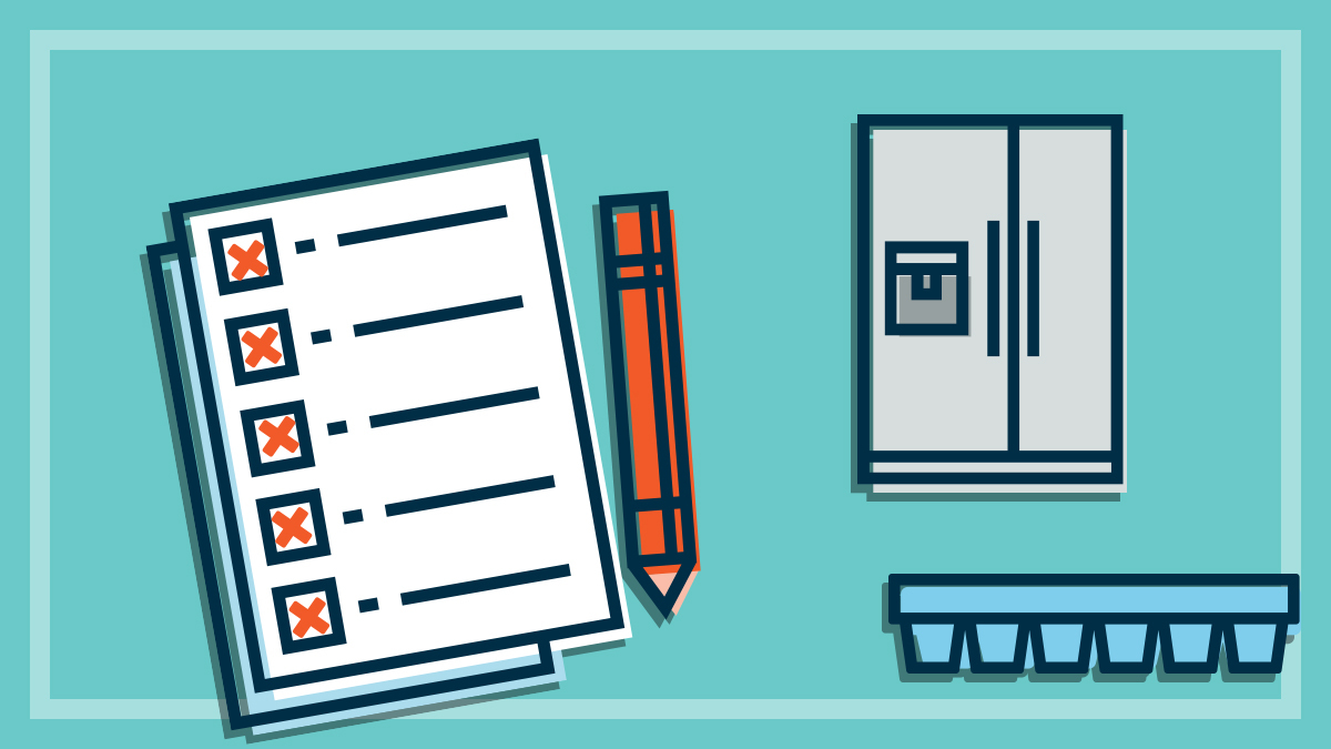 illustration of fridge and checklist with crosses