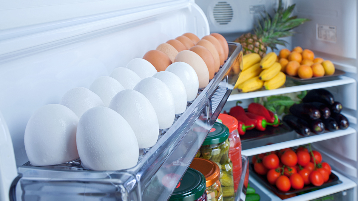 open fridge showing a couple of storage mistakes