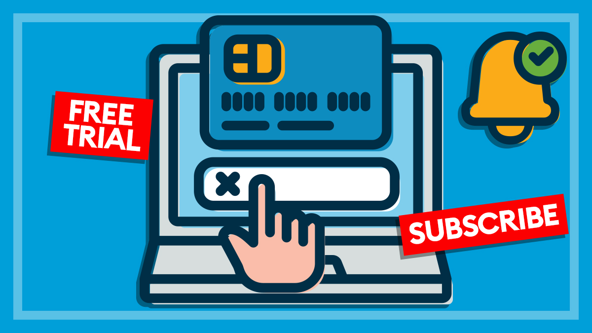 illustration of laptop with subscription page credit card and offers