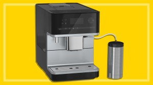 automatic espresso machine on a yellow background