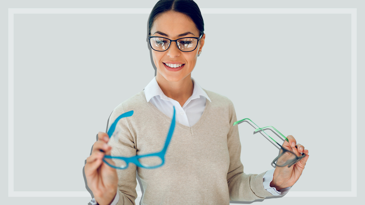 woman comparing glasses