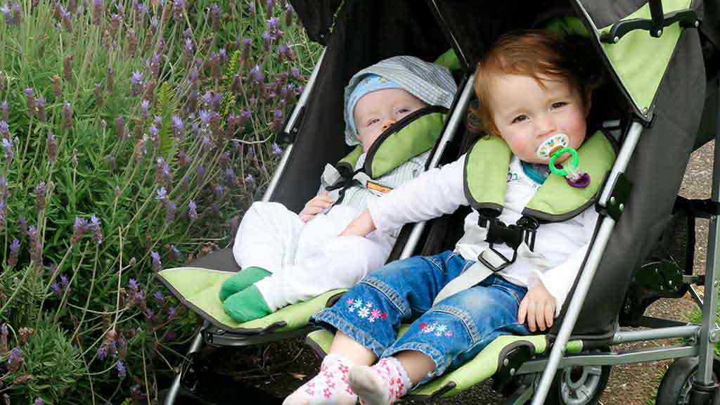 kids in double stroller