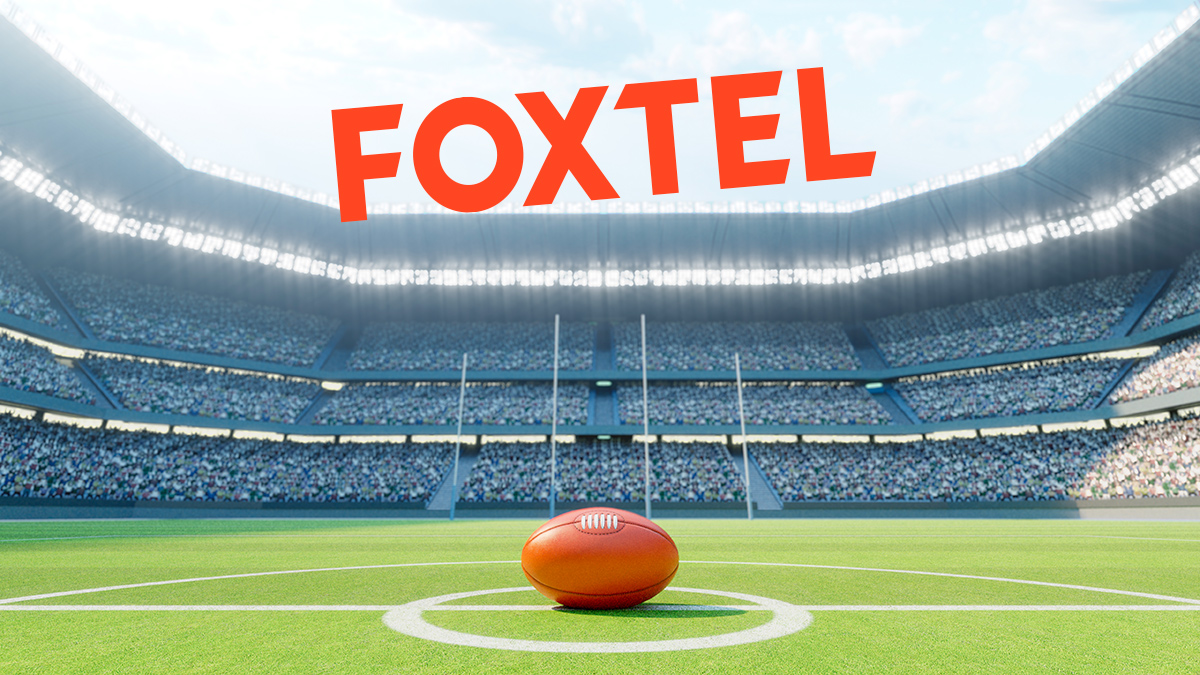 afl stadium with ball in centre circle and foxtel logo